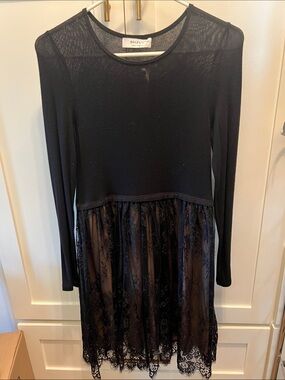 Anthropologie Bailey 44 Black Lace Skirt Long Sleeve Dress